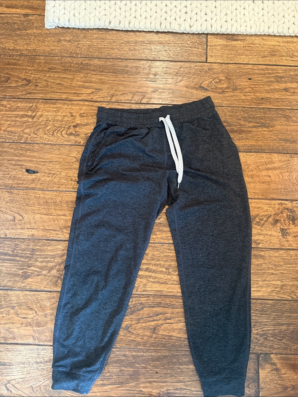 Vuori Charcoal Knit Joggers with White Drawstring